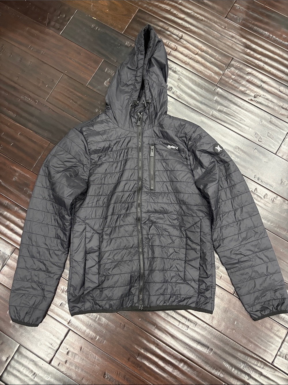 Hurley Black Quilted Hooded Puffer Jacket